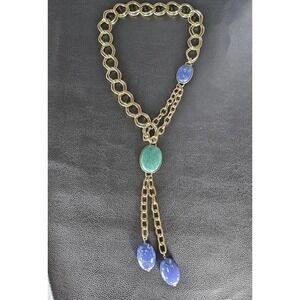 HSN Heidi Daus Malachite & Black Onyx Chains Cabs Lariat 25-1/2" Necklace